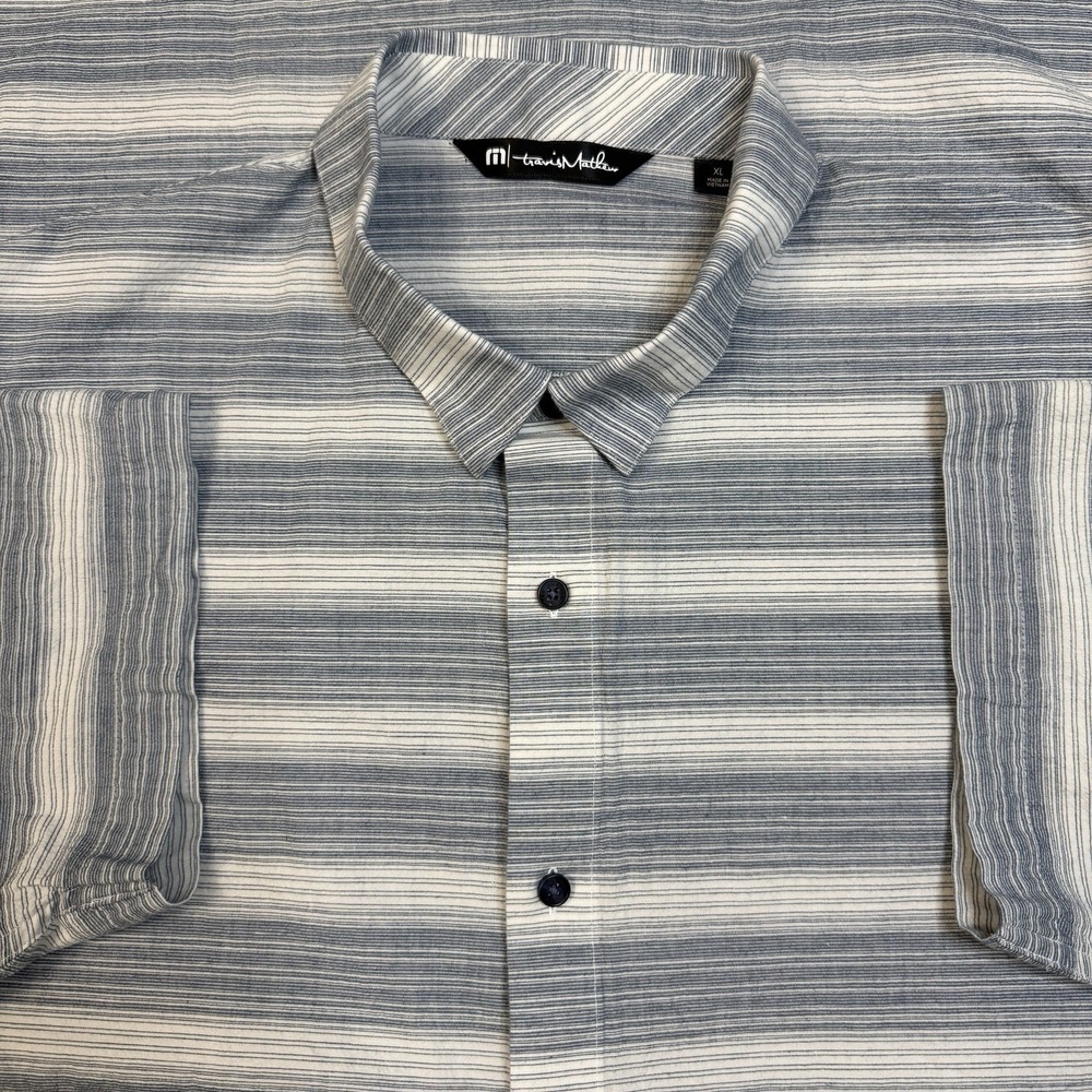 Travis Mathew shirt men's XL stripe button up short sleeve business casual beach